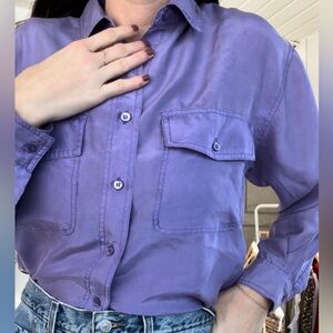 Vintage royal purple lilac 100% silk button down